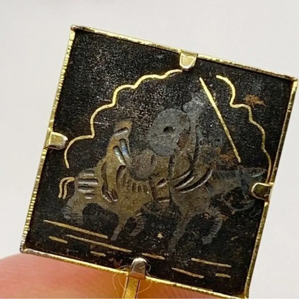 Vintage damascene men’s cufflinks men on horses black gold